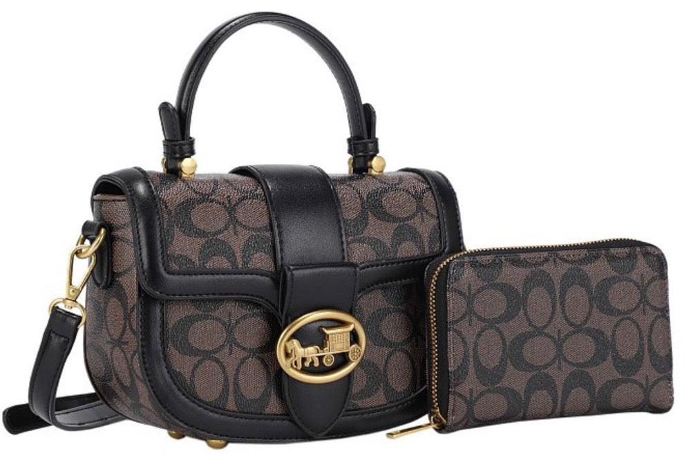 High Quality Oval Print Satchel & Wallet Set