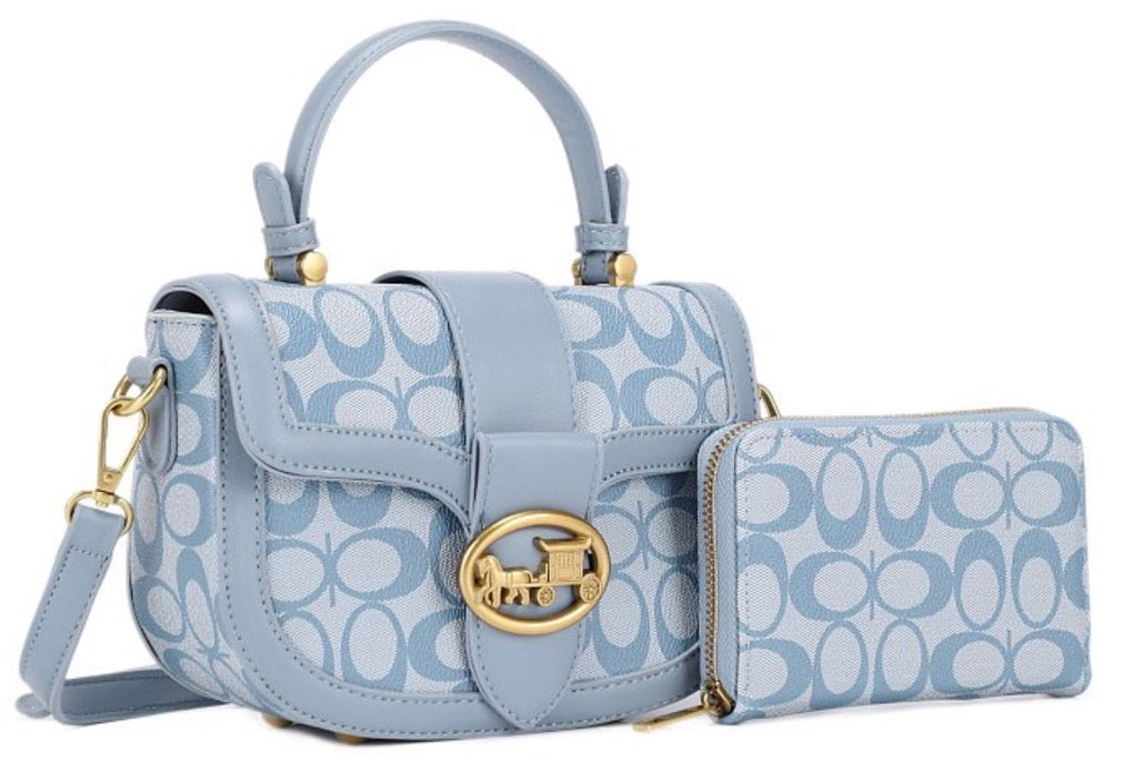 High Quality Oval Print Satchel & Wallet Set