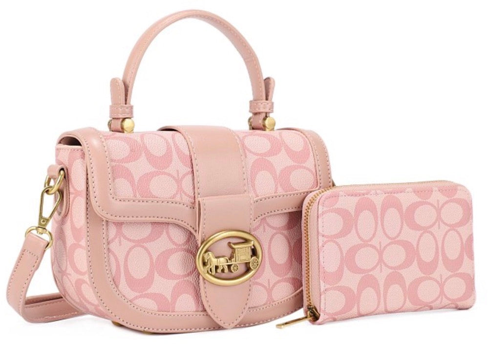 High Quality Oval Print Satchel & Wallet Set