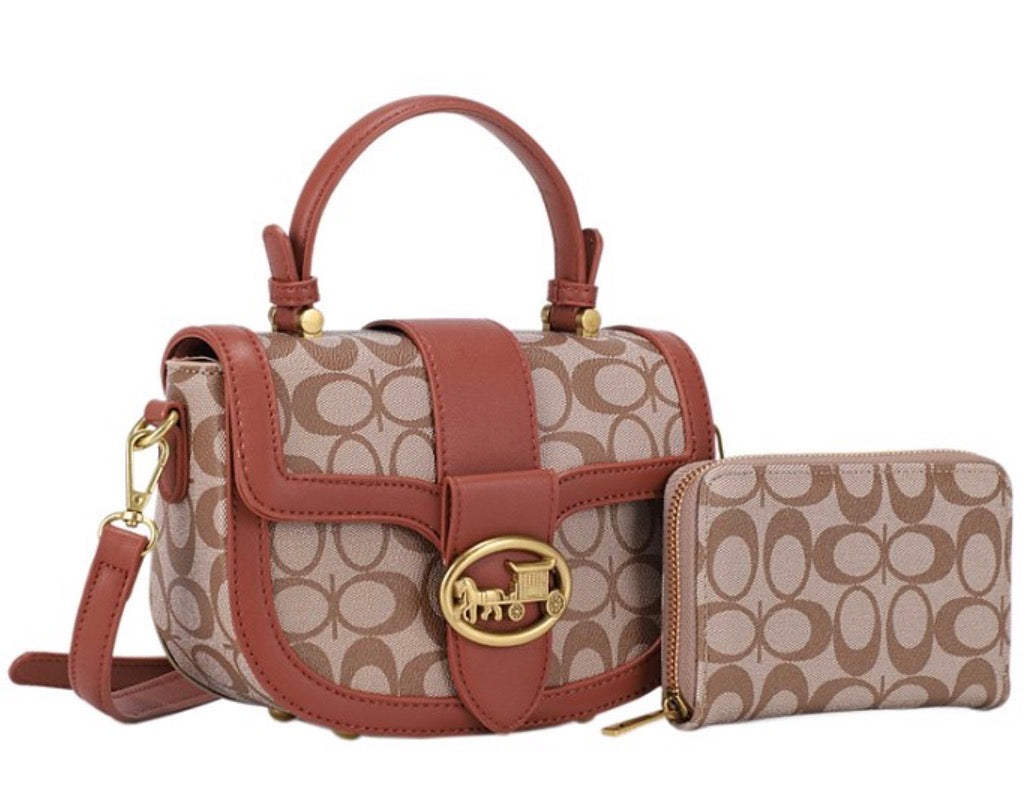 High Quality Oval Print Satchel & Wallet Set